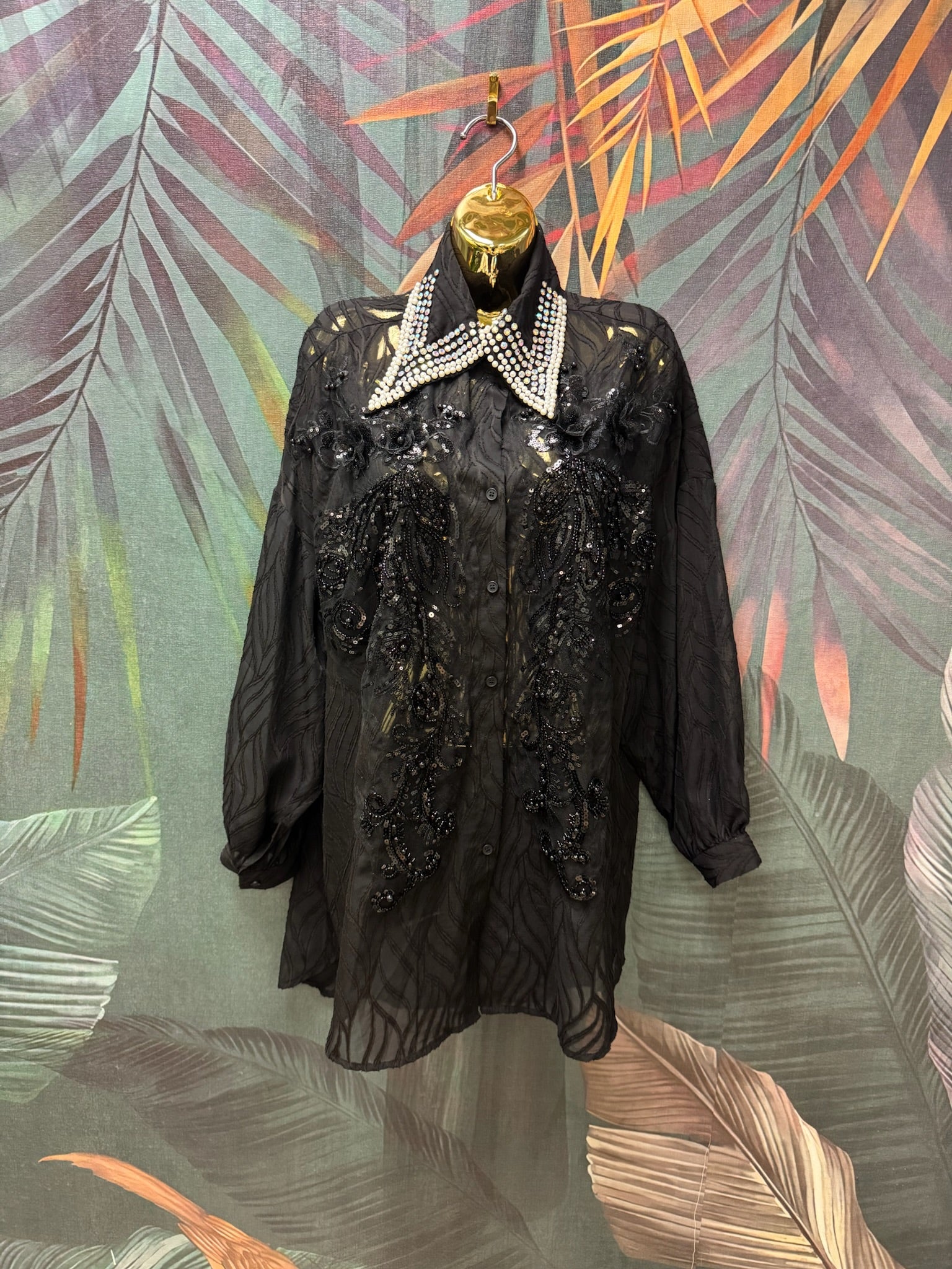 Sequin Collar Tunic Top