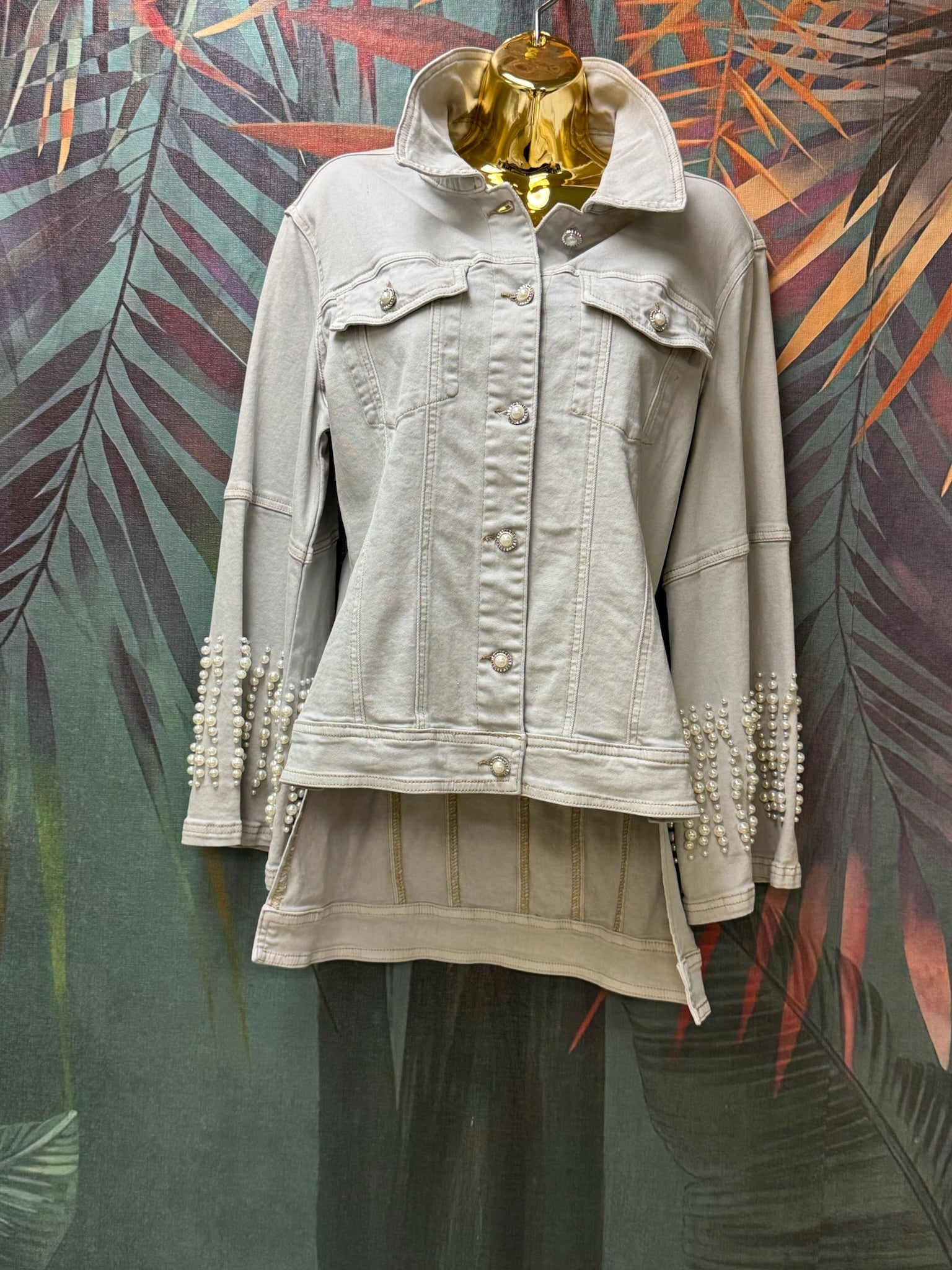 Beaded Sleeve Jean Jacket