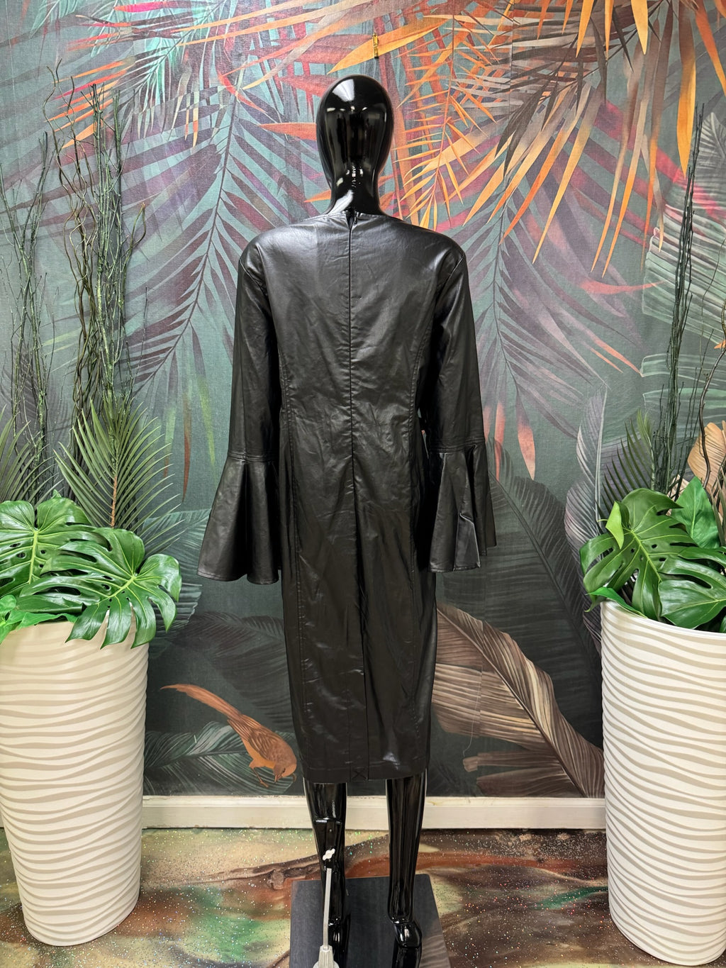 Wing Sleeve Vegan Leather Dress