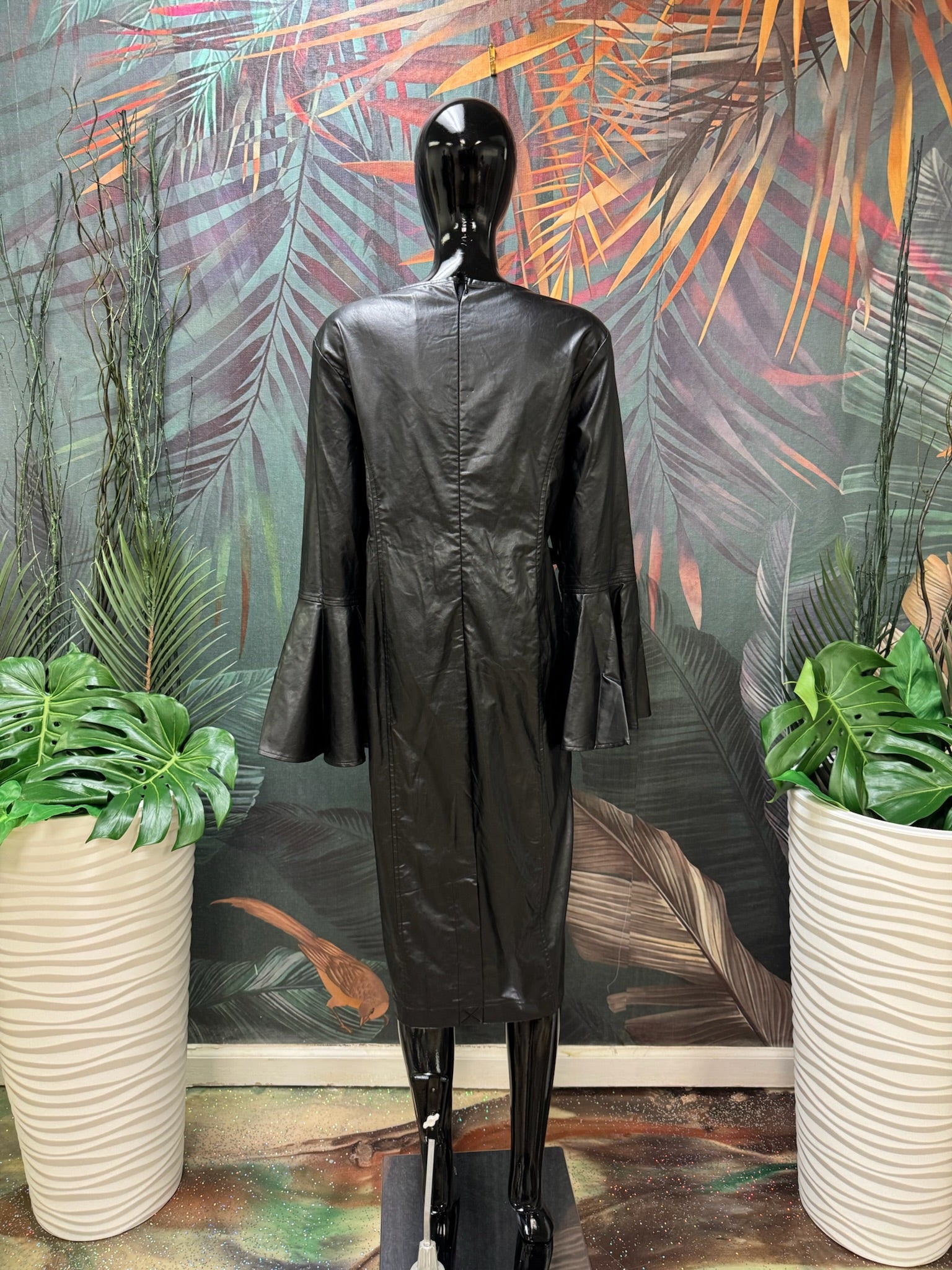 Wing Sleeve Vegan Leather Dress