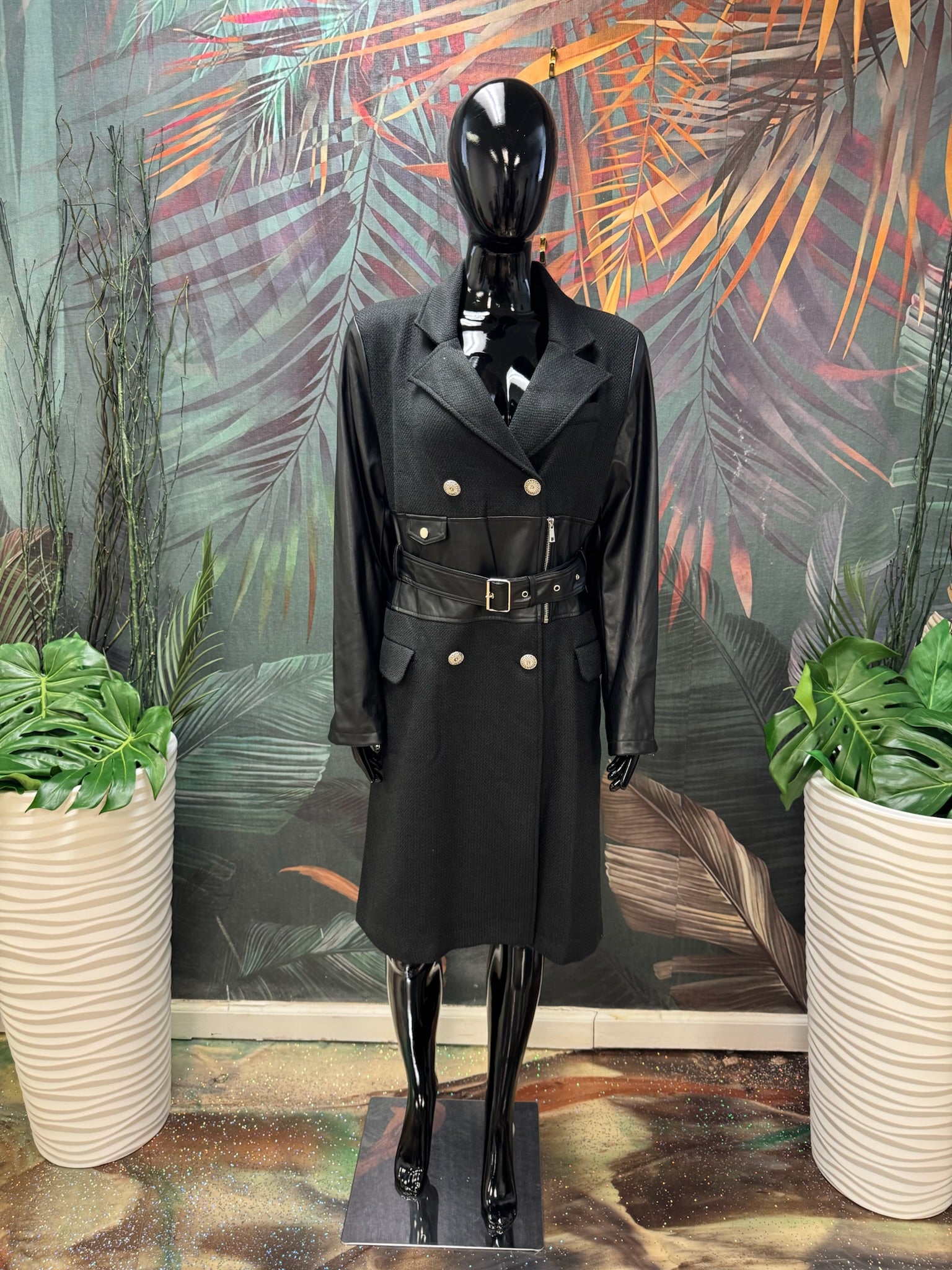 Belted Double Breast Coat Dress