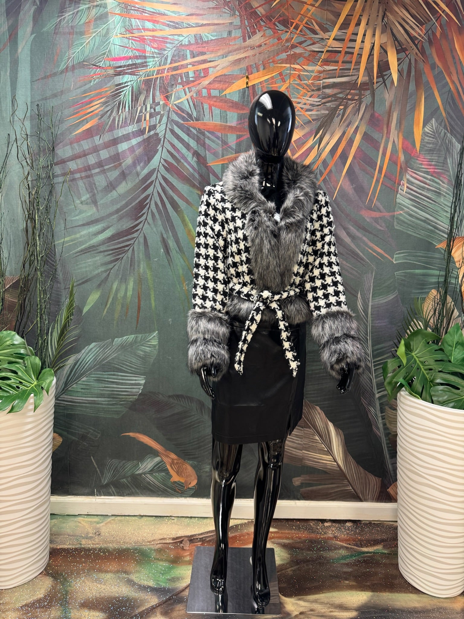 Houndstooth Jacket w/Fur