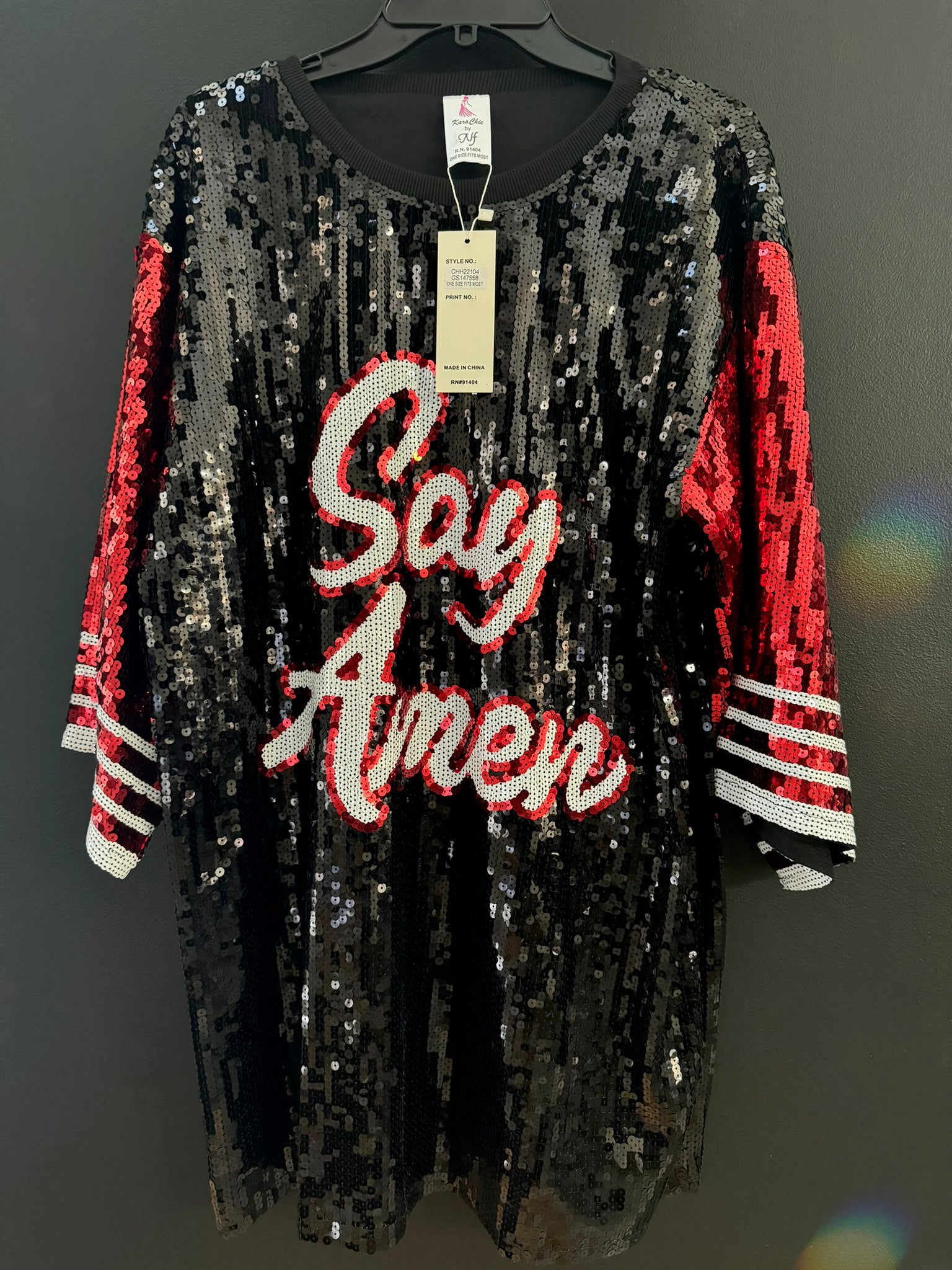 Say Amen Sequin Top Red