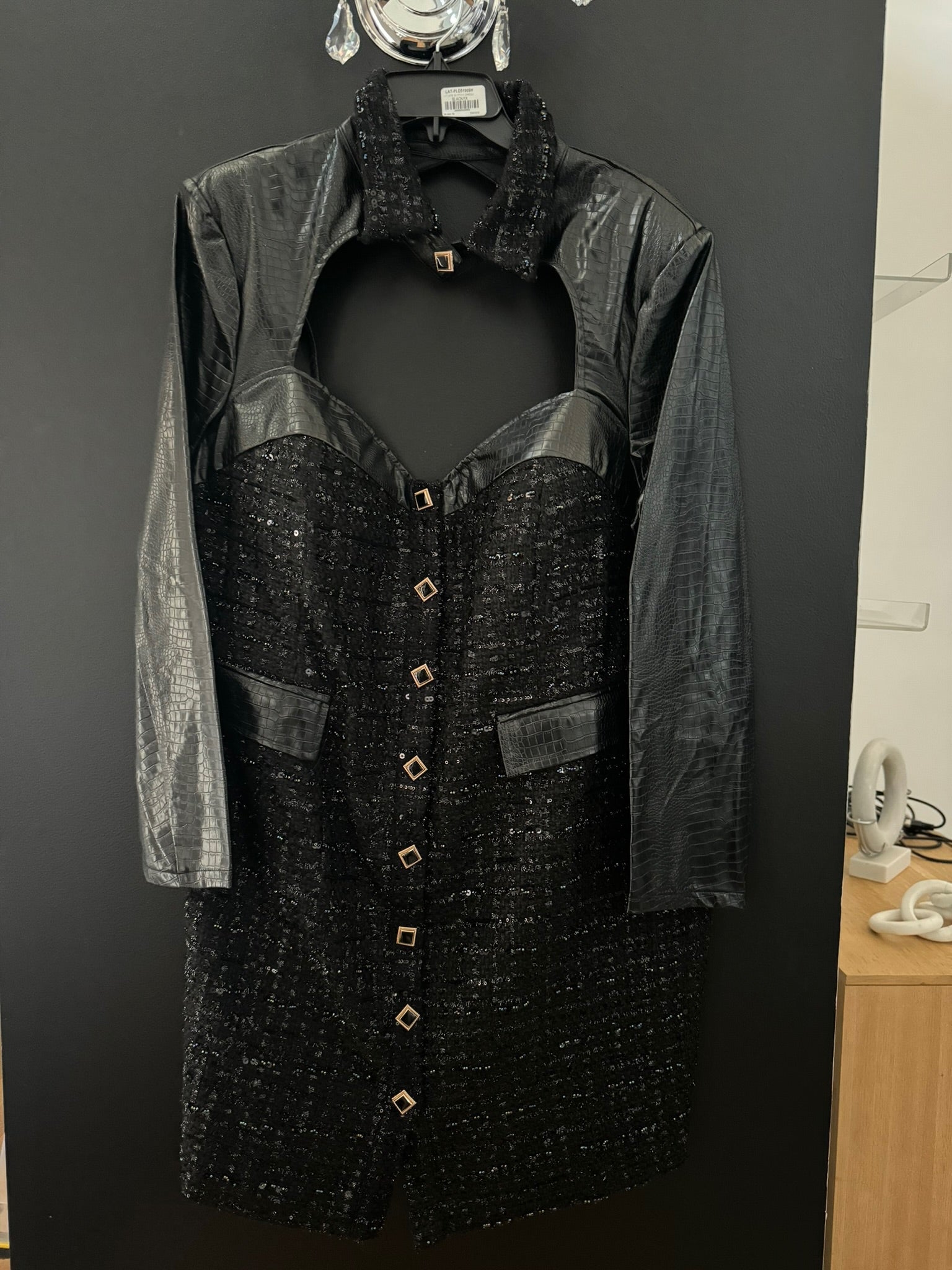 Textured Pleather & Wool Dress