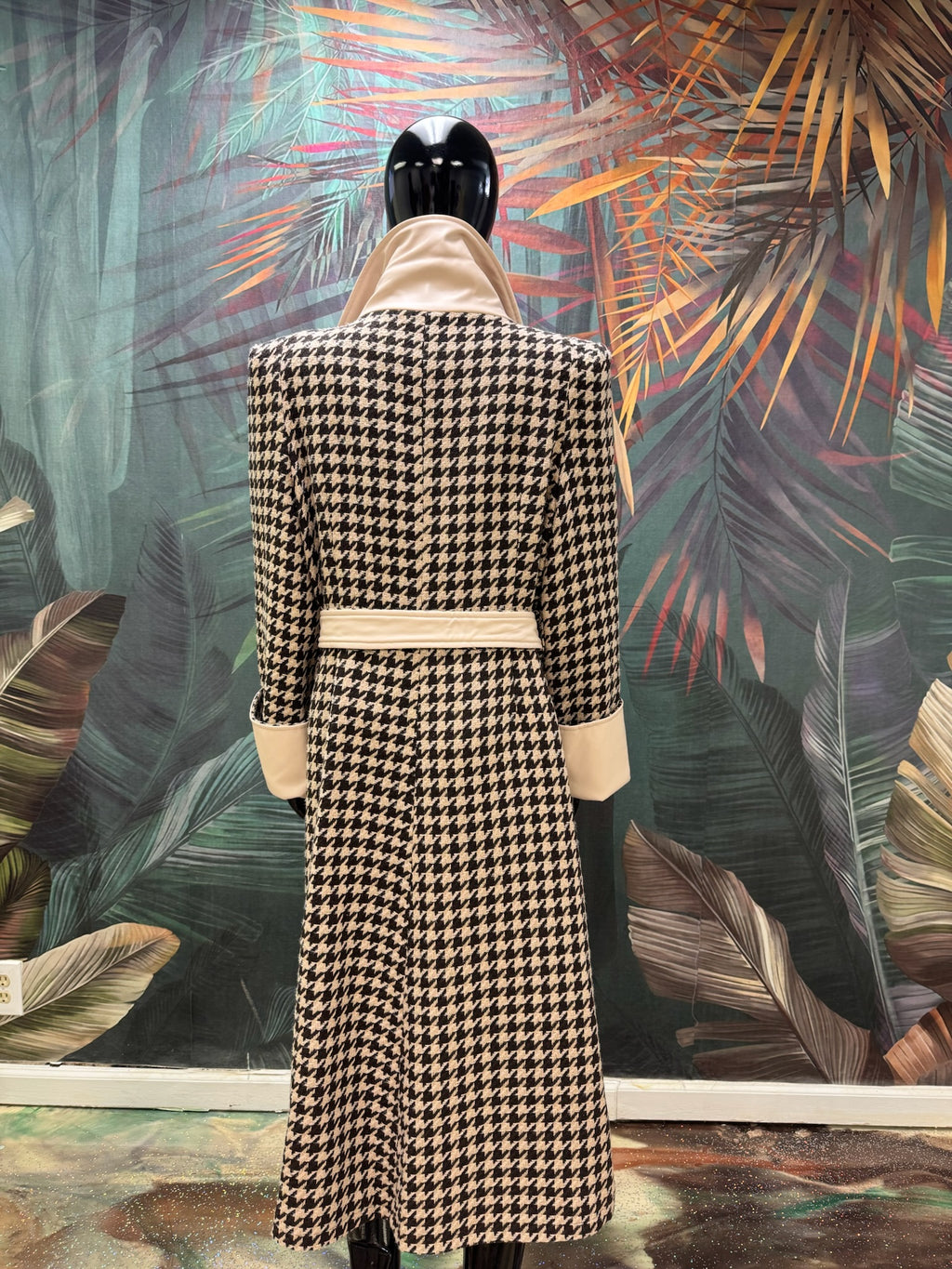 Houndstooth & Faux Leather Coat